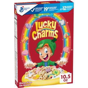 Lucky Charms Gluten Free Cereal with Marshmallows, Kids Breakfast Cereal, Made with Whole Grain, 10.5 oz (EXP 06/25/26)