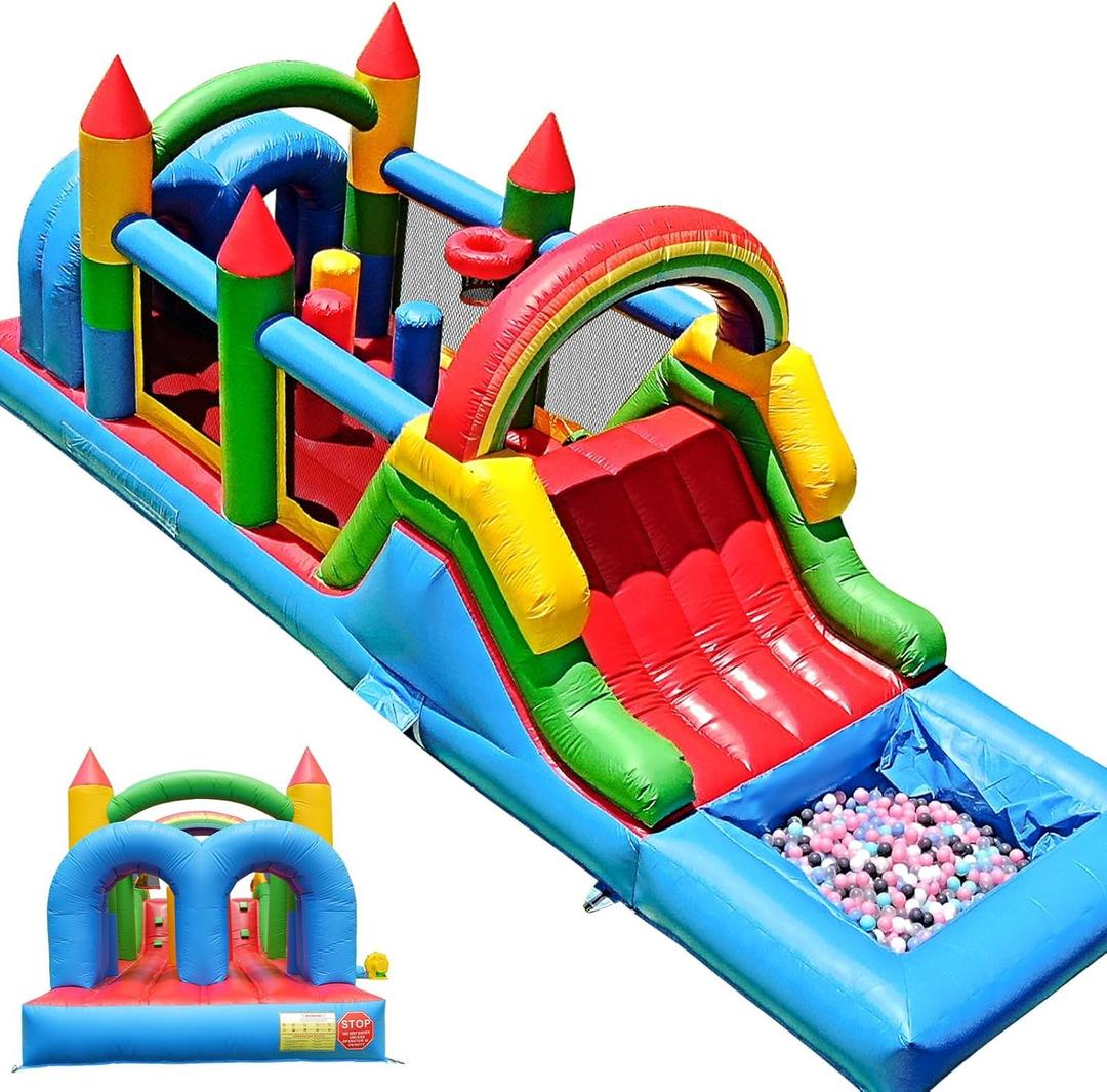 25FT Commercial Inflatable Obstacle Course Bounce House for Big Kids, 100% PVC Inflatable Bounce House for Kid, Water Bouncer House with Water Slides/Blower, Heavy Duty Quality Outdoor Party, 25x8x8FT
