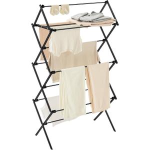 SONGMICS Foldable Clothes Drying Rack, Laundry Drying Rack, Clothes Airer, Steel Frame, 14.6 x 29.5 x 53.2 Inches, Easy Assembly, Indoor Outdoor Use, Black ULLR770B01