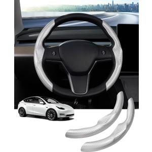 Steering Wheel Cover for Telsa Model 3/Model Y Accessories Carbon Fiber Steering Wheel Cover Protector Anti-Slip, Comfortable Grip, Breathable, Model 3/Y Accessories, Silver