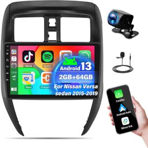 2G+64G Android 13 Car Stereo for Nissan Versa Sedan 2015-2019 Radio Wireless Carplay Android Auto, 10.1 Touchscreen Car Radio GPS Navigation/Mirror Link/Bluetooth/EQ/FM/RDS Radio + Backup Camera & Mic