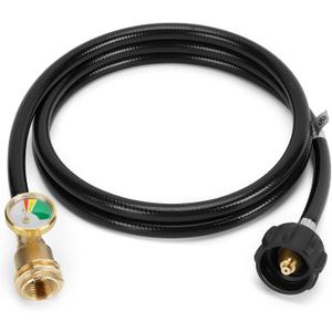 WADEO 6 Feet Propane Tank Extension Hose with Gauge, Propane Hose Extension, Propane Tank Adapter Hose for Gas Grill, Heater and Propane Appliances, Acme to Male QCC/POL Fittings