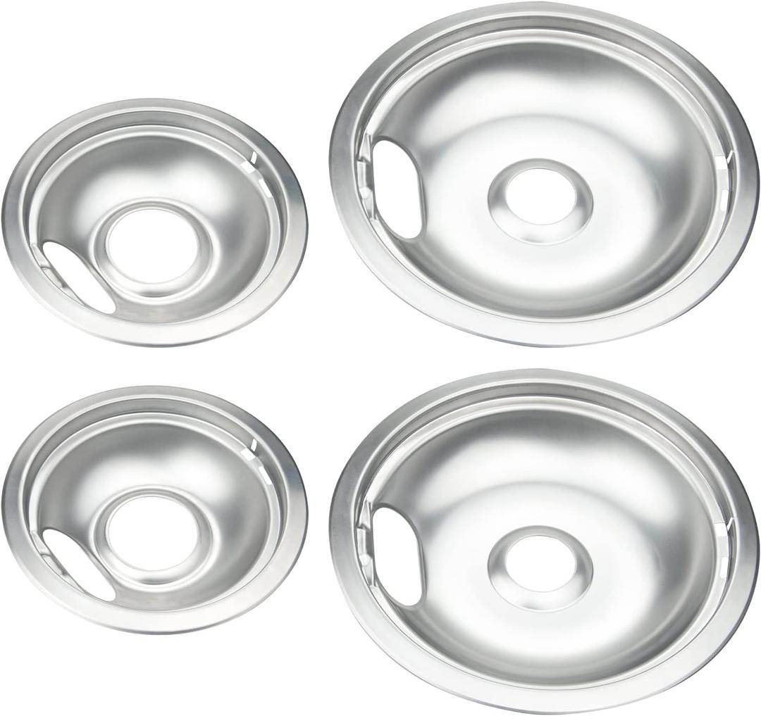 4 Pack Upgraded Chrome Drip Pans Kits Reflector Bowls Compatible for Whirlpool W10196405 W10196406 W10278125(Packed Two 6"and Two 8")