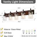 Lanhall 5-Light Farmhouse Bathroom Light Fixtures Vintage Bathroom Vanity Lights Over Mirror Black and Wood Painted Metal Vanity Light for Bathroom with Glass Shades E26 Socket