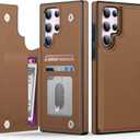 Goodon for Samsung Galaxy S23 Ultra Case Wallet - Flip Folio Leather Cover with Trendy Design, 3 Card Slots & Kickstand Function, Stylish Protective Phone Case for Women and Girls - Brown