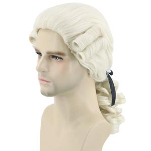 Mens Funny Wigs Colonial Historical Judge Costume Wig Beige Halloween Cosplay Party Wigs