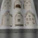 Leinuosen Set of 6 White Ceramic Christmas Village Houses Tabletop 5.1" Small Porcelain Winter Town Figurines for Farmhouse Rustic Xmas Tree Ornaments Holiday Centerpiece Mantel Shelf Decorations