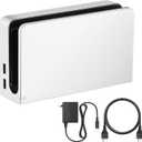 TV Dock Station with Ethernet LAN Port - 3 in 1 Replacement Switch and OLED TV Base Docking Set with Upgraded IC Module, Charger, HDMI Cable Accessories - Not for Switch 2 (White)