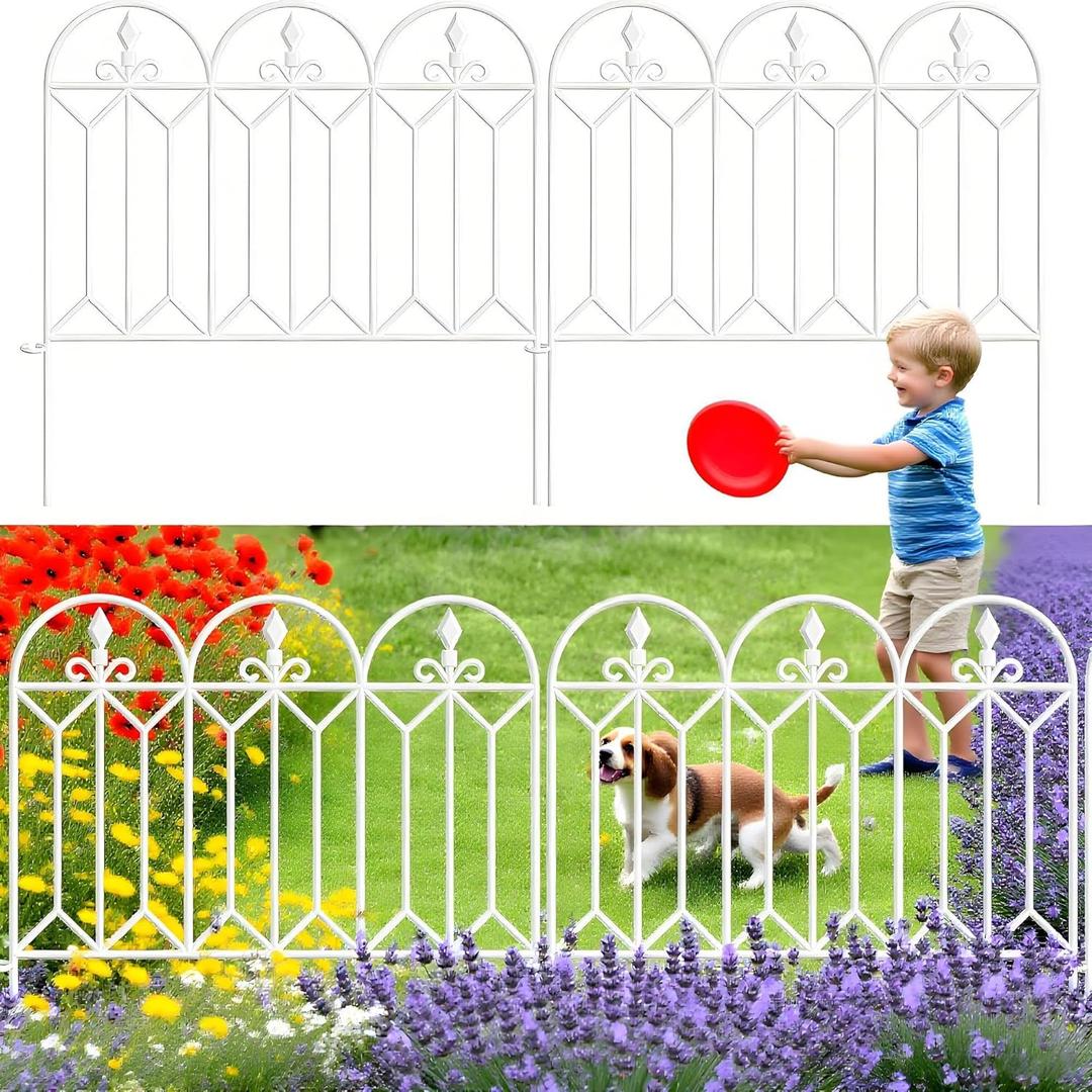 AMAGABELI GARDEN & HOME 5 Panels Decorative Garden Fences and Borders for Dogs 24in(H)10ft(L) No Dig Metal Fence Panel Garden Edging Border Fence for Animal Barrier Fencing for Flower Bed Yard White