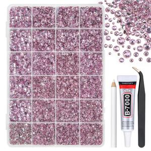 Light Pink Crystal Resin Rhinestones w B7000 Jewelry Glue for Bedazzling Crafting 2mm-6mm Flatback Stones Diamonds Crystals Gems Charms for Nails Face Eyes Makeup Tumblers Bottles Crafts Shoes