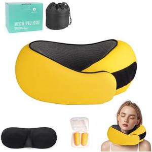 Mlchdykcp 2025 New Travel Pillow, Travel Neck Pillows for Airplane, Neck Pillow Airplane - Memory Foam Neck Pillow for Traveling, Ultimate for Adults and Kids, Yellow
