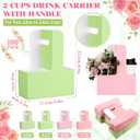 Reallnaive 100 Pack 2 Cup Disposable Drink Carrier for Delivery with Handle, Paperboard Coffee Holder for Mother's Day, Flower Bouquet Packaging, Takeout Cup Carriers for Dessert (Pastel Color)