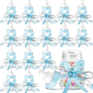 Nuenen 48 Pcs Baby Shower Milk Bottles with Ribbon Plastic Bear Candy Bottles Baby Shower Favors Gender Reveal Wedding Birthday Party Decorations(Blue)