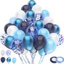 Blue White Metallic Balloon Set,100pcs 12 Inch Navy Pastel Pearl Blue Glitter Confetti Latex Balloons Kit for Baby Shower, Wedding, Birthday Party Decorations