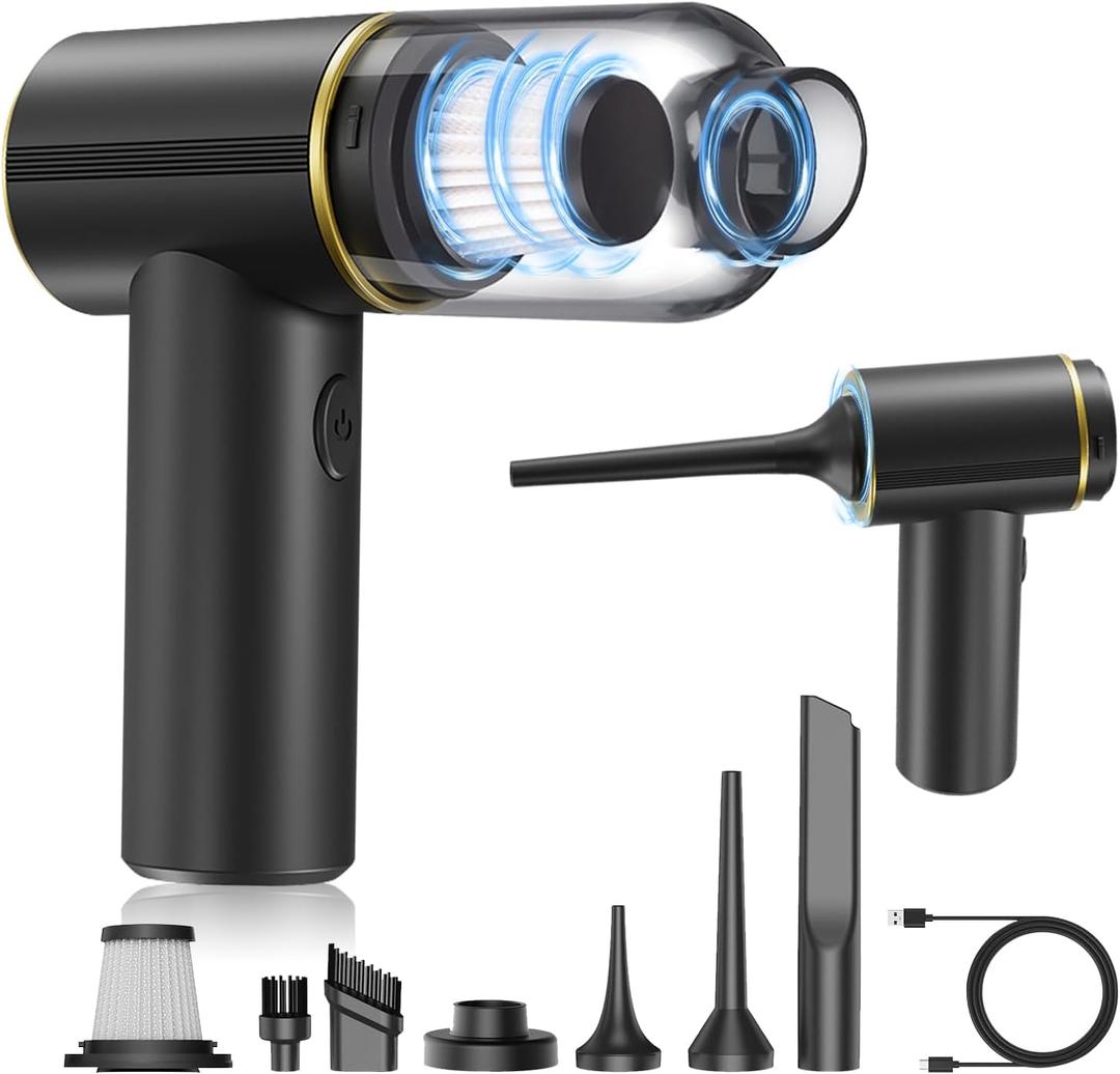 JONEME Portable Car Vacuum Cleaner High Power 12000PA,4 in 1 Hand Held Vacuum Cordless Rechargeable Air Blower & Pump & Air Duster,Small Mini Handheld Vacuum for Car,Home,Office,Pet Hair