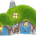 Outdoor Figurine Lights Garden House Statue - Outdoor Statues with Solar Lights Garden Cottage Lighting Figurines for Home or Yard Decor