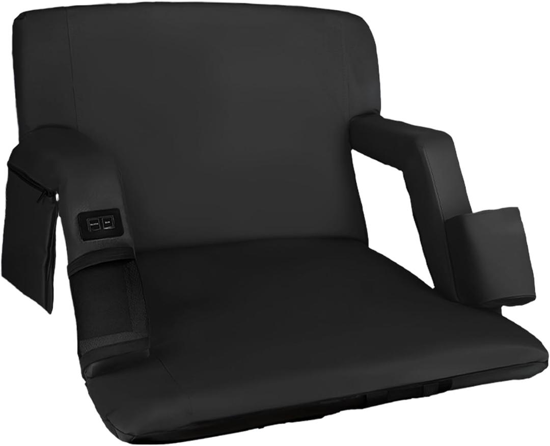 25'' Wide Dual-Side Heated Stadium Seat with Back Support, Valentines Day Gifts for Her Him, Portable Foldable Chair for Outdoor Bleachers Camping Games (1, Black)