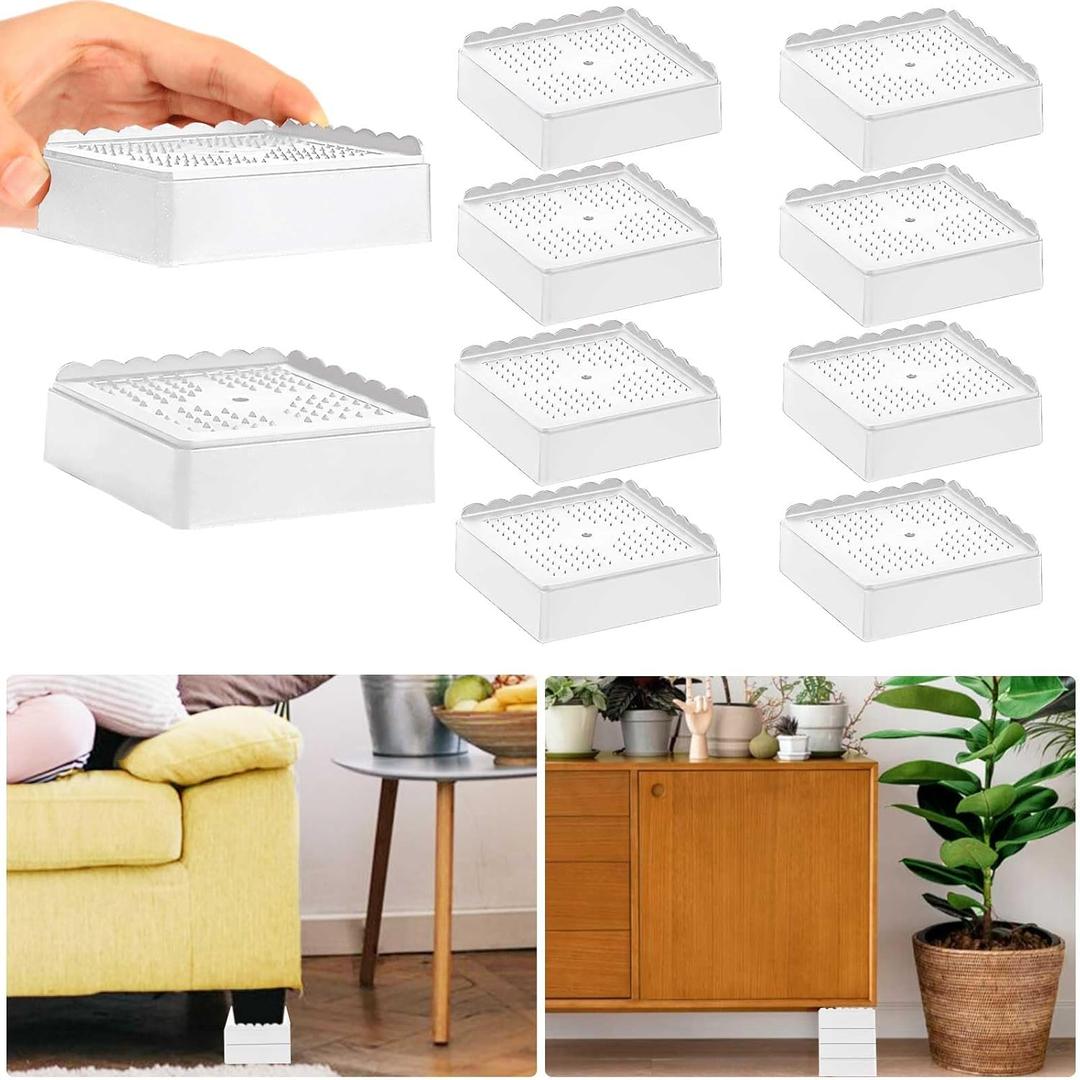 Bed Risers 1 inch, 2 inch, 3 inch, 4 inch Heavy Duty, Adjustable Furniture Riser for Table Desk Couch Sofa Chair Recliner Leg Frame Dorm, Stackable Bed Raisers Blocks (White 8 Pack, 1 inch)