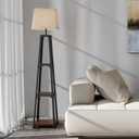 WAMPAT Shelf Floor Lamp Modern Standing Light for Living Rooms and Bedrooms Metal Frame with Open Box Display Shelves Black