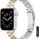 Thin Band Compatible with Apple Watch 40mm 38mm 41mm 42mm 44mm 45mm 49mm, Premium Stainless Steel Metal Replacement Adjustable Wristband Strap for iWatch Ultra SE Series 9/8/7/6/5/4/3/2/1 Women Men (Silver/Gold, 38mm 40mm 41mm)