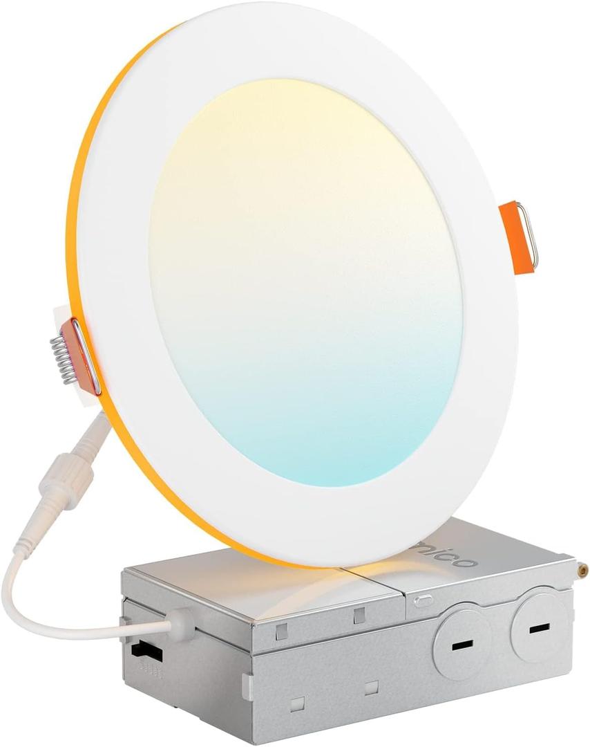 Amico 1 Pack 4 Inch 5CCT LED Recessed Ceiling Light with Night Light, 2700K/3000K/3500K/4000K/5000K Selectable Ultra-Thin Recessed Lighting, 10W=90W, 700LM, Dimmable Canless Wafer Downlight - ETL&FCC