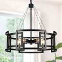 19.6'' Black Chandelier, 5-Light Round Chandelier, Industrial Chandelier for Dining Room Bedroom Foyer Entryway