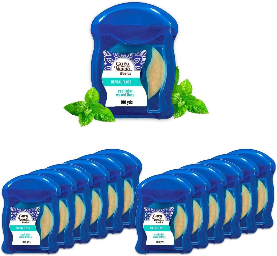 12 Pack Minty Flavored Dental Floss - 12 Cool Mint Waxed Floss (100 Yards Each) for Fresh Breath and Healthy Teeth | Bulk Travel Size 1200 Total Yards