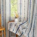 Boho Linen Curtains 2 Panels Set, Farmhouse Semi Privacy Curtains for Living Room, 90 Inches Long Rustic Country Drapes Added Blue Bohemian Line Printed for Home Decor, W52 X L90,Navy Blue