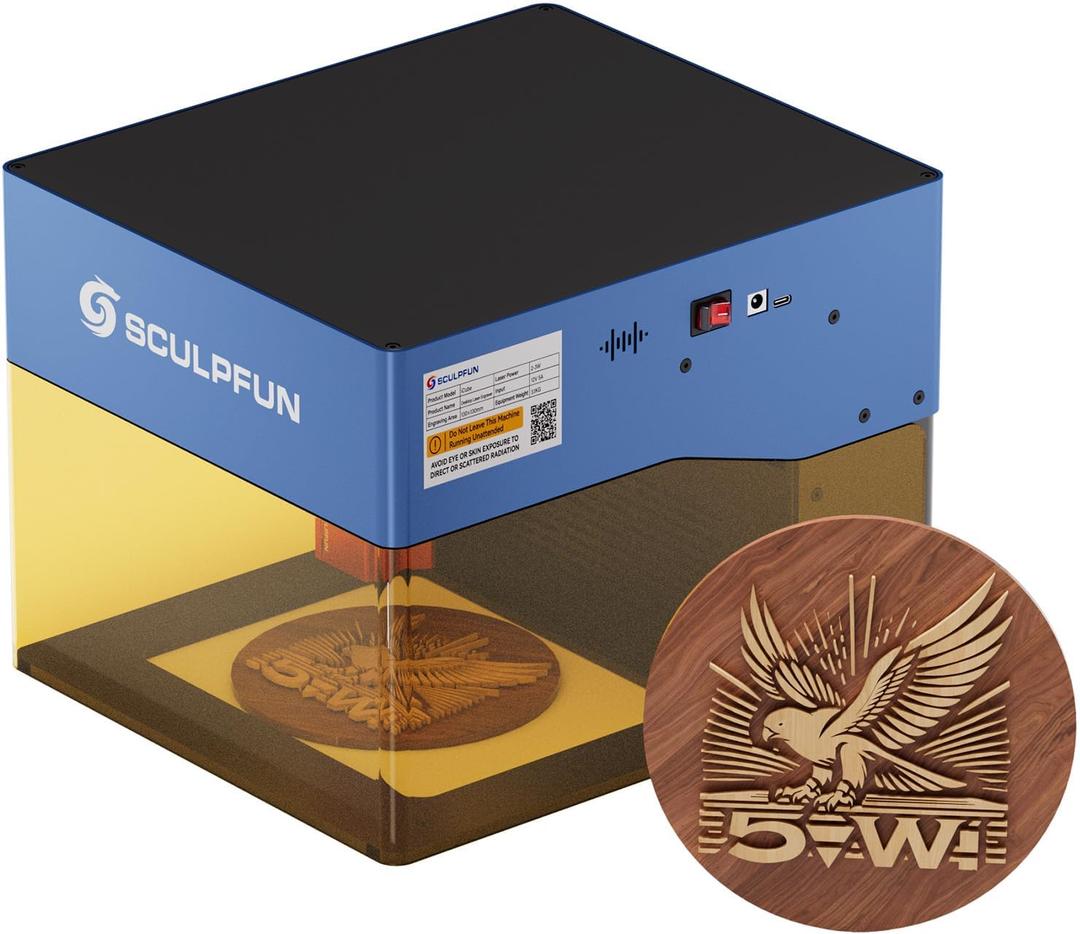 SCULPFUN iCube Pro 5W Laser Engraver, Laser Engraver and Cutter Machine with Smoke Filter Temperature Alarm, Portable Laser Engraving Machine for Wood, Metal and Acrylic, 130 x 130 mm
