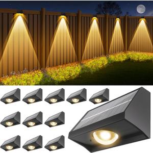 Solar Fence Lights Outdoor Waterproof High Brightness LED Spot Lens Deck Lights 7 Mode Warm & Cool White RGB Solar Powered Wall Lighting Decor for Outside Patio Step Backyard Railing Pool - 12 Pack (Black)