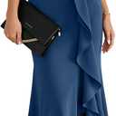 OWIN 2026 Women's Sexy V Neck Sleeveless Faux Wrap Ruched Midi Dress Ruffle Hem Cocktail Party Wedding Guest Bodycon Dress, Grey Blue Small