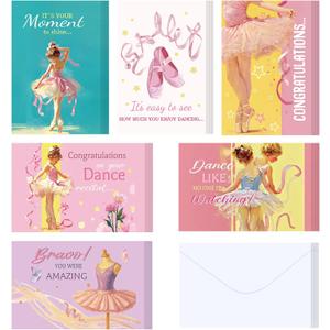 24 Pcs Dance Recital Cards for Girls Ballet Recital Congratulations Greeting Card with 24 White Envelopes for Dance Gifts Ballerina Birthday Party Favors