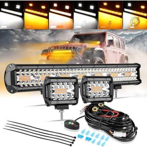 Auxbeam 20 Inch 420W LED Light Bar 2PCS 4 Inch 120W Light Pods, Amber White Strobe Off Road Fog Lights, 6 Modes Memory Reset Function Yellow Spot Flood Driving Work Ditch Lights for Truck Car ATV