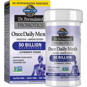 Garden of Life Probiotics for Men, Dr Formulated 50 Billion CFU 15 Probiotics for Digestive Health + Organic Prebiotic Fiber, Colon & Immune Support, Daily Gas Relief, Shelf Stable, 30 Capsules (EXP 03/31/26)