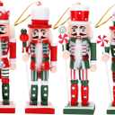 Candy Colored Christmas Nutcracker Ornaments Set - 5 Inch Wooden Nutcracker Soldiers with Hanging Ropes for Xmas Tree & Tabletop Decor, Holiday Party Festive Home Decoration