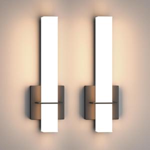 Modern LED Wall Sconces Set of Two,18W 3000K Dimmable LED Sconces Wall Lighting,Bathroom Vanity Light Fixture Acrylic Shade,Hardwired Wall Light Fixtures for Living Room Bedroom Hallway(Black) (2-Pack)
