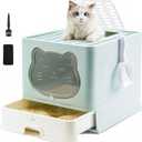 Hooded Fully Enclosed Cat Litter Box with Drawer, Extra Large Odor Control Indoor Litter Tray, Privacy Covered Toilet with Scoop for Cats Under 17.6Ib(8kg) (blue)