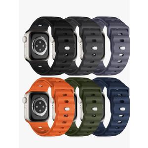 Sport Bands 6-Pack Compatible with Apple Watch Ultra 3/2 Band 49mm 46mm 45mm 44mm 42mm, Wide Soft Silicone Wristbands Waterproof Strap Men for iWatch Series 11 10 9 8 7 6 5 4 3 SE Ultra