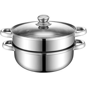 Steamer Pot for Cooking 11 inch Steamer Pot 2-tier Multipurpose 18/10 Stainless Steel Steam Pot Cookware with Lid for Vegetable, Dumpling, Stock, Sauce, Food