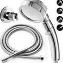 Marbrasse 3-Settings Handheld High Pressure Showerhead with ON/Off Full Shutoff Push Button,Water-saving Camping Shower with Adjustable Angle(Vacuum Suction Shower Head Holder+5 Feet Shower Hose)
