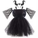 Kids Girls Witch Costume Handmade Knitted Tulle Dress Evil Queen Dress Up Costume for Halloween Carnival Cosplay 3 XL
