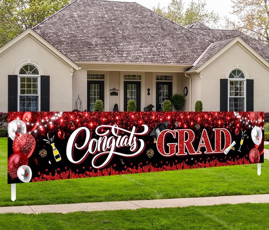 2025 Graduation Decorations-Congrats Grad Yard Sign Banner Decoration for Class of 2025 Graduation Party Supplies, Red