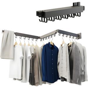 SVELTHOME Clothes Drying Rack Wall Mounted, Foldable Laundry Drying Rack,Retractable Tri-Fold Space Saver for Laundry Room Bathroom (Black)