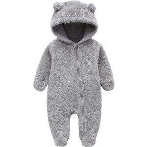 Babymine Newborn Baby Jumpsuit Hooded Fleece Rompers Long Sleeve Onesie Outwear Outfits (3-6 Months, Gray)