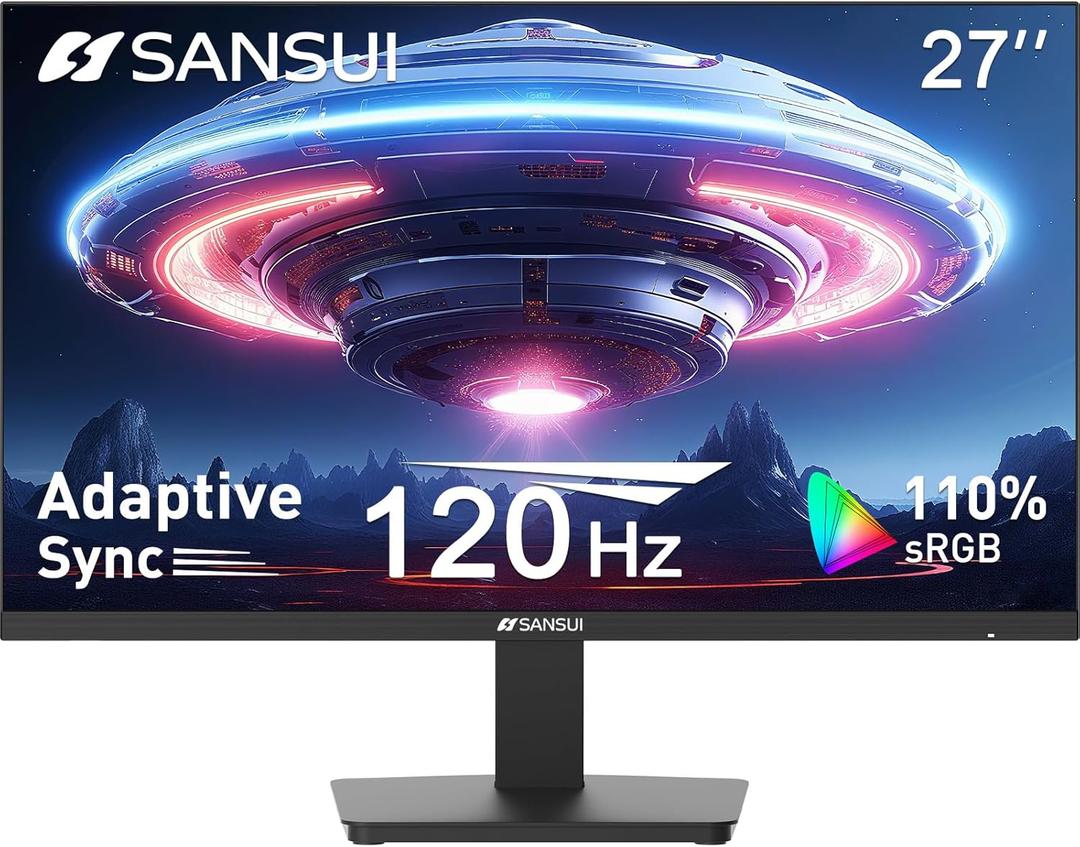 SANSUI 27 Inch Computer Monitor 120Hz, FHD 1080P Monitor, HDMI DP Ports FreeSync, HDR 110% sRGB, Tilt Adjustable Frameless VESA Compatible for Office and Home (ES-27F2, HDMI Cable Included)