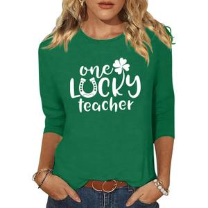 St Patricks Day Shirt for Women 3/4 Sleeve Lucky Clover Heart Shirts Irish St Paddys Day Tee Tops (Green, XXL)