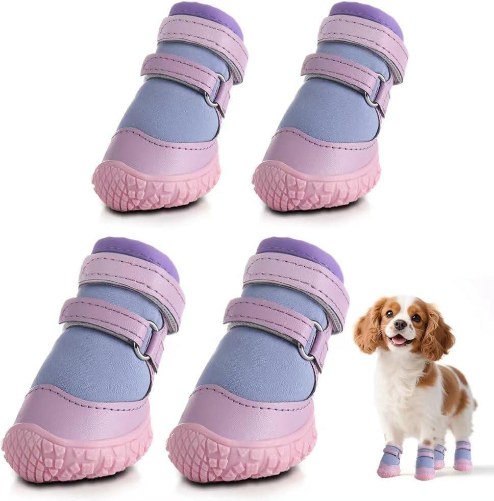 Dog Shoes for Small Dogs, Breathable Dog Boots Paw Protector for Hot Pavement Winter Snow, Dog Booties with Rugged Anti-Slip Sole for Hardwood Floors Outdoor Walking Purple Size 3