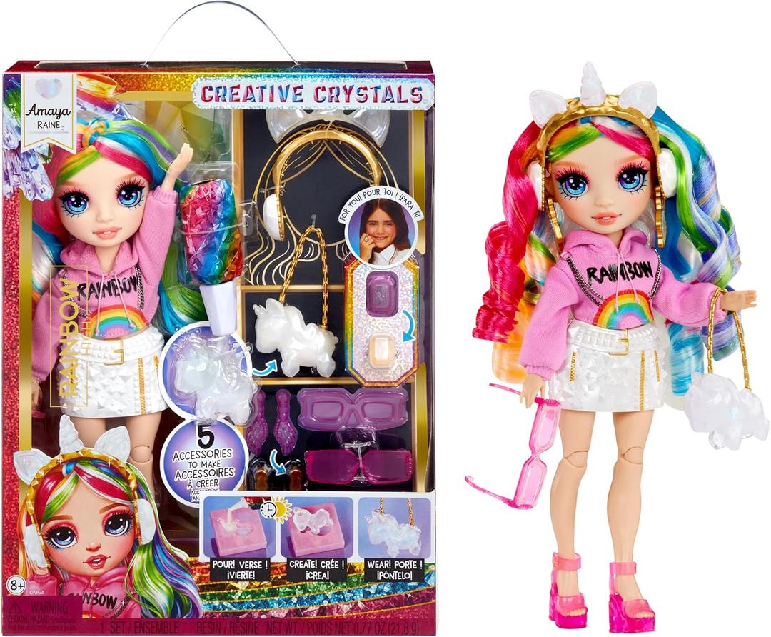 Rainbow High Creative Crystals Amaya - Rainbow 11 Fashion Doll with Crystal Accessory Make It Kit, Ring for You, DIY, Crafts, Resin Play, Kids Gift 8+