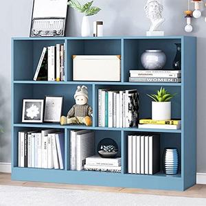 IOTXY Open Shelf Low Bookcase - Wooden 3-Tier Cube Bookshelf, Bright Blue, Size: 100CM Base