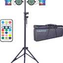 DJ Lights with Stand, 5 in 1 Party Lights DJ Disco Light for Parties Indoor, Sound Activated Mobile Stage Lighting System with DMX& Remote Control, Disco Ball Stage LED Par Light with Bag for Bar Gig (Large)